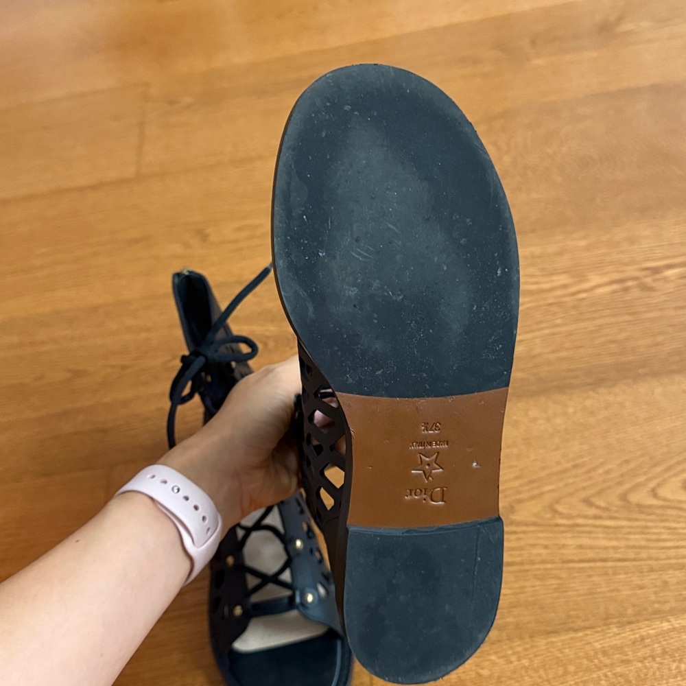 Dior Black Cutout Lace-Up Sandals - Picture 6 of 12